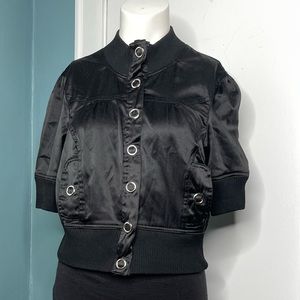 Vintage 90s Paris Blue Women's Cropped Jacket XL Black Snap Front